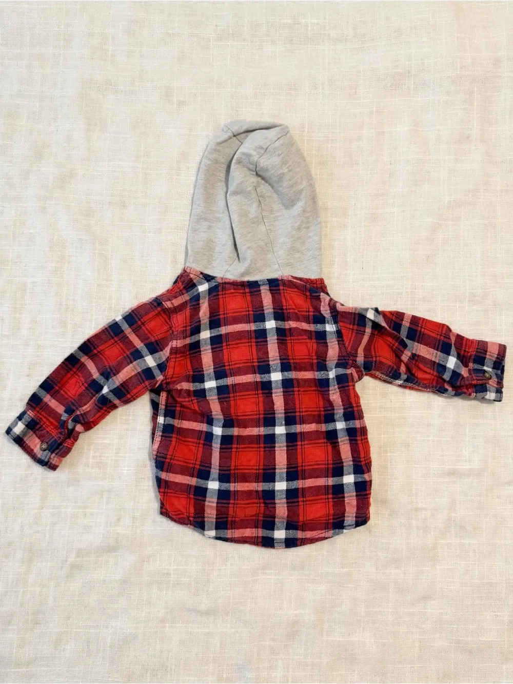 Carter's 9 Months Red Blue Plaid Hooded Flannel Button Down Shirt